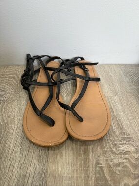 Call It Spring Black Strappy Leather-Look Gladiator Sandals
